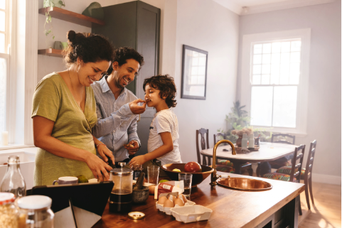 Family in kitchen